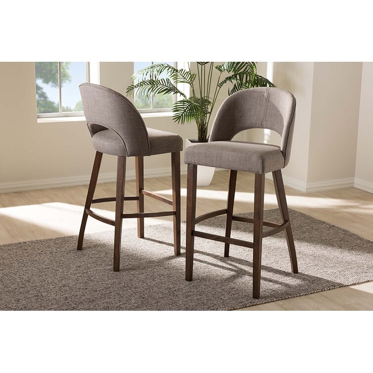 Dublin Dark Grey Fabric Upholstered Walnut Finished Wood Bar Stool Set Of 2